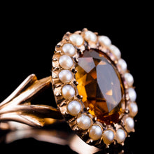 Load image into Gallery viewer, Antique Victorian Citrine & Seed Pearl Cluster Ring 9ct Gold - c.1890