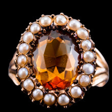 Load image into Gallery viewer, Antique Victorian Citrine & Seed Pearl Cluster Ring 9ct Gold - c.1890