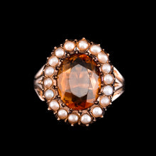 Load image into Gallery viewer, Antique Victorian Citrine & Seed Pearl Cluster Ring 9ct Gold - c.1890