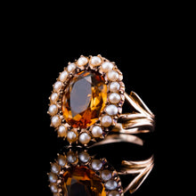 Load image into Gallery viewer, Antique Victorian Citrine & Seed Pearl Cluster Ring 9ct Gold - c.1890
