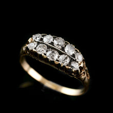 Load image into Gallery viewer, Antique Victorian 18K Gold Diamond Ring Old Cut Two Row Boat-Shaped - c.1890