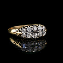 Load image into Gallery viewer, Antique Victorian 18K Gold Diamond Ring Old Cut Two Row Boat-Shaped - c.1890