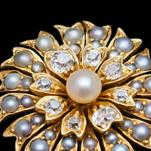 Load image into Gallery viewer, Antique Victorian Diamond and Pearl Necklace/Choker 15ct Gold Floral Design - c.1900