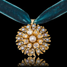 Load image into Gallery viewer, Antique Victorian Diamond and Pearl Necklace/Choker 15ct Gold Floral Design - c.1900