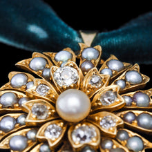 Load image into Gallery viewer, Antique Victorian Diamond and Pearl Necklace/Choker 15ct Gold Floral Design - c.1900