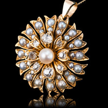 Load image into Gallery viewer, Antique Victorian Diamond and Pearl Necklace/Choker 15ct Gold Floral Design - c.1900