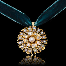 Load image into Gallery viewer, Antique Victorian Diamond and Pearl Necklace/Choker 15ct Gold Floral Design - c.1900