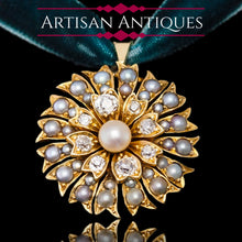 Load image into Gallery viewer, Antique Victorian Diamond and Pearl Necklace/Choker 15ct Gold Floral Design - c.1900