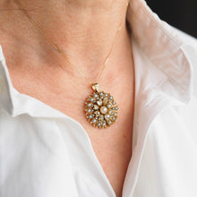 Load image into Gallery viewer, Antique Victorian Diamond and Pearl Necklace/Choker 15ct Gold Floral Design - c.1900