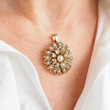 Load image into Gallery viewer, Antique Victorian Diamond and Pearl Necklace/Choker 15ct Gold Floral Design - c.1900