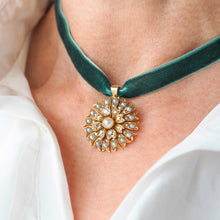Load image into Gallery viewer, Antique Victorian Diamond and Pearl Necklace/Choker 15ct Gold Floral Design - c.1900