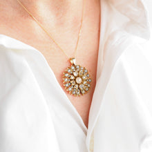 Load image into Gallery viewer, Antique Victorian Diamond and Pearl Necklace/Choker 15ct Gold Floral Design - c.1900