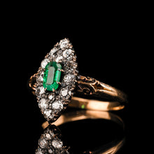 Load image into Gallery viewer, Magnificent Antique Victorian 18K Gold Emerald & Diamond Navette Cluster Ring - c.1880