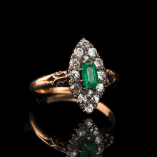 Load image into Gallery viewer, Magnificent Antique Victorian 18K Gold Emerald & Diamond Navette Cluster Ring - c.1880