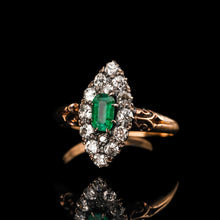 Load image into Gallery viewer, Magnificent Antique Victorian 18K Gold Emerald & Diamond Navette Cluster Ring - c.1880 - Artisan Antiques