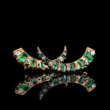 Load image into Gallery viewer, Antique Victorian Emerald & Diamond Earrings 18ct Gold Crescent Design - c.1890