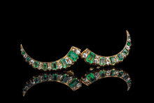 Load image into Gallery viewer, Antique Victorian Emerald & Diamond Earrings 18ct Gold Crescent Design - c.1890