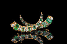 Load image into Gallery viewer, Antique Victorian Emerald & Diamond Earrings 18ct Gold Crescent Design - c.1890
