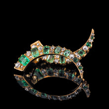 Load image into Gallery viewer, Antique Victorian Emerald & Diamond Earrings 18ct Gold Crescent Design - c.1890