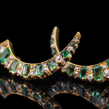 Load image into Gallery viewer, Antique Victorian Emerald & Diamond Earrings 18ct Gold Crescent Design - c.1890