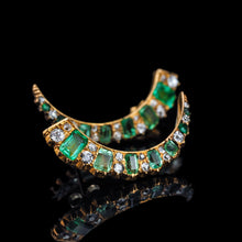 Load image into Gallery viewer, Antique Victorian Emerald & Diamond Earrings 18ct Gold Crescent Design - c.1890