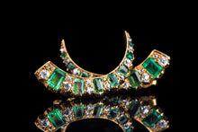 Load image into Gallery viewer, Antique Victorian Emerald & Diamond Earrings 18ct Gold Crescent Design - c.1890