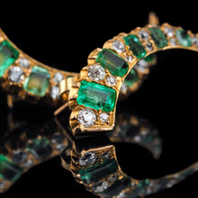 Load image into Gallery viewer, Antique Victorian Emerald & Diamond Earrings 18ct Gold Crescent Design - c.1890