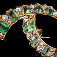 Load image into Gallery viewer, Antique Victorian Emerald & Diamond Earrings 18ct Gold Crescent Design - c.1890