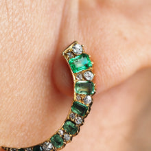 Load image into Gallery viewer, Antique Victorian Emerald & Diamond Earrings 18ct Gold Crescent Design - c.1890