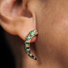 Load image into Gallery viewer, Antique Victorian Emerald & Diamond Earrings 18ct Gold Crescent Design - c.1890