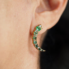 Load image into Gallery viewer, Antique Victorian Emerald & Diamond Earrings 18ct Gold Crescent Design - c.1890