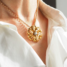 Load image into Gallery viewer, Antique Victorian French Diamond Pendant Necklace/Brooch 18ct Gold Floral Acanthus Design - 19th C.
