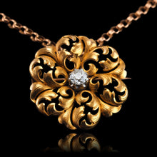 Load image into Gallery viewer, Antique Victorian French Diamond Pendant Necklace/Brooch 18ct Gold Floral Acanthus Design - 19th C.
