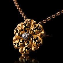 Load image into Gallery viewer, Antique Victorian French Diamond Pendant Necklace/Brooch 18ct Gold Floral Acanthus Design - 19th C.