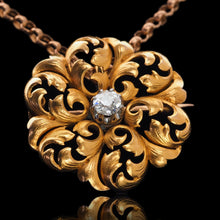 Load image into Gallery viewer, Antique Victorian French Diamond Pendant Necklace/Brooch 18ct Gold Floral Acanthus Design - 19th C.