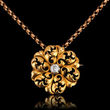 Load image into Gallery viewer, Antique Victorian French Diamond Pendant Necklace/Brooch 18ct Gold Floral Acanthus Design - 19th C.
