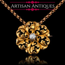 Load image into Gallery viewer, Antique Victorian French Diamond Pendant Necklace/Brooch 18ct Gold Floral Acanthus Design - 19th C.