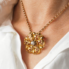 Load image into Gallery viewer, Antique Victorian French Diamond Pendant Necklace/Brooch 18ct Gold Floral Acanthus Design - 19th C.