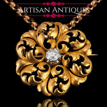 Load image into Gallery viewer, Antique Victorian French Diamond Pendant Necklace/Brooch 18ct Gold Floral Acanthus Design - 19th C.