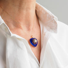 Load image into Gallery viewer, Antique Victorian Blue Enamel Garnet & Pearl 'Puffy' Heart Shaped Pendant Necklace - c.1900