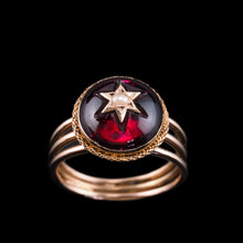 Load image into Gallery viewer, Antique Victorian 14ct Gold Garnet Star Cabochon Ring with Seed Pearl - c.1880