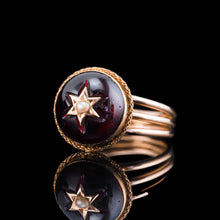 Load image into Gallery viewer, Antique Victorian 14ct Gold Garnet Star Cabochon Ring with Seed Pearl - c.1880