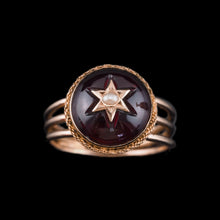 Load image into Gallery viewer, Antique Victorian 14ct Gold Garnet Star Cabochon Ring with Seed Pearl - c.1880