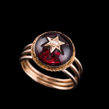 Load image into Gallery viewer, Antique Victorian 14ct Gold Garnet Star Cabochon Ring with Seed Pearl - c.1880