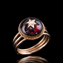 Load image into Gallery viewer, Antique Victorian 14ct Gold Garnet Star Cabochon Ring with Seed Pearl - c.1880