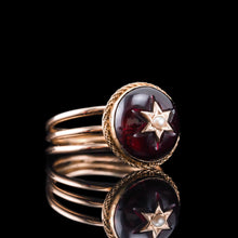 Load image into Gallery viewer, Antique Victorian 14ct Gold Garnet Star Cabochon Ring with Seed Pearl - c.1880