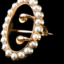 Load image into Gallery viewer, Antique Victorian 15ct Gold Seed Pearl Buckle Pendant Brooch Necklace - c.1890