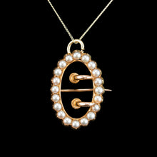 Load image into Gallery viewer, Antique Victorian 15ct Gold Seed Pearl Buckle Pendant Brooch Necklace - c.1890