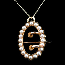 Load image into Gallery viewer, Antique Victorian 15ct Gold Seed Pearl Buckle Pendant Brooch Necklace - c.1890