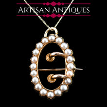 Load image into Gallery viewer, Antique Victorian 15ct Gold Seed Pearl Buckle Pendant Brooch Necklace - c.1890